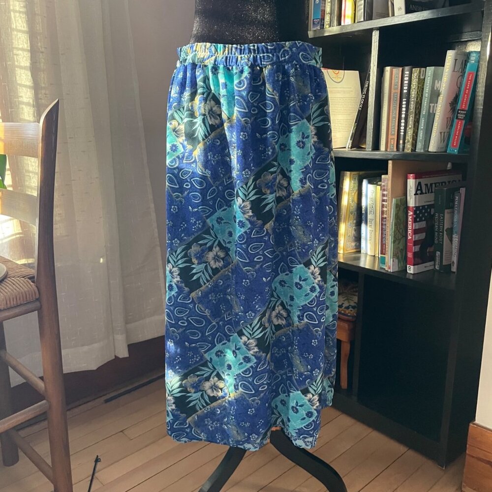 Vintage 90s Blue Reversible Skirt Size 16W Artist Fairy Festival Lightweight